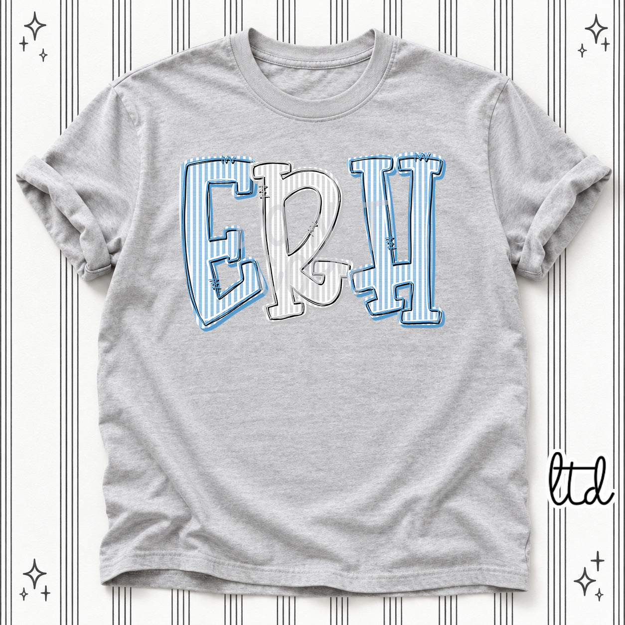 Seersucker Stack Initials ERH Columbia Blue Silver design