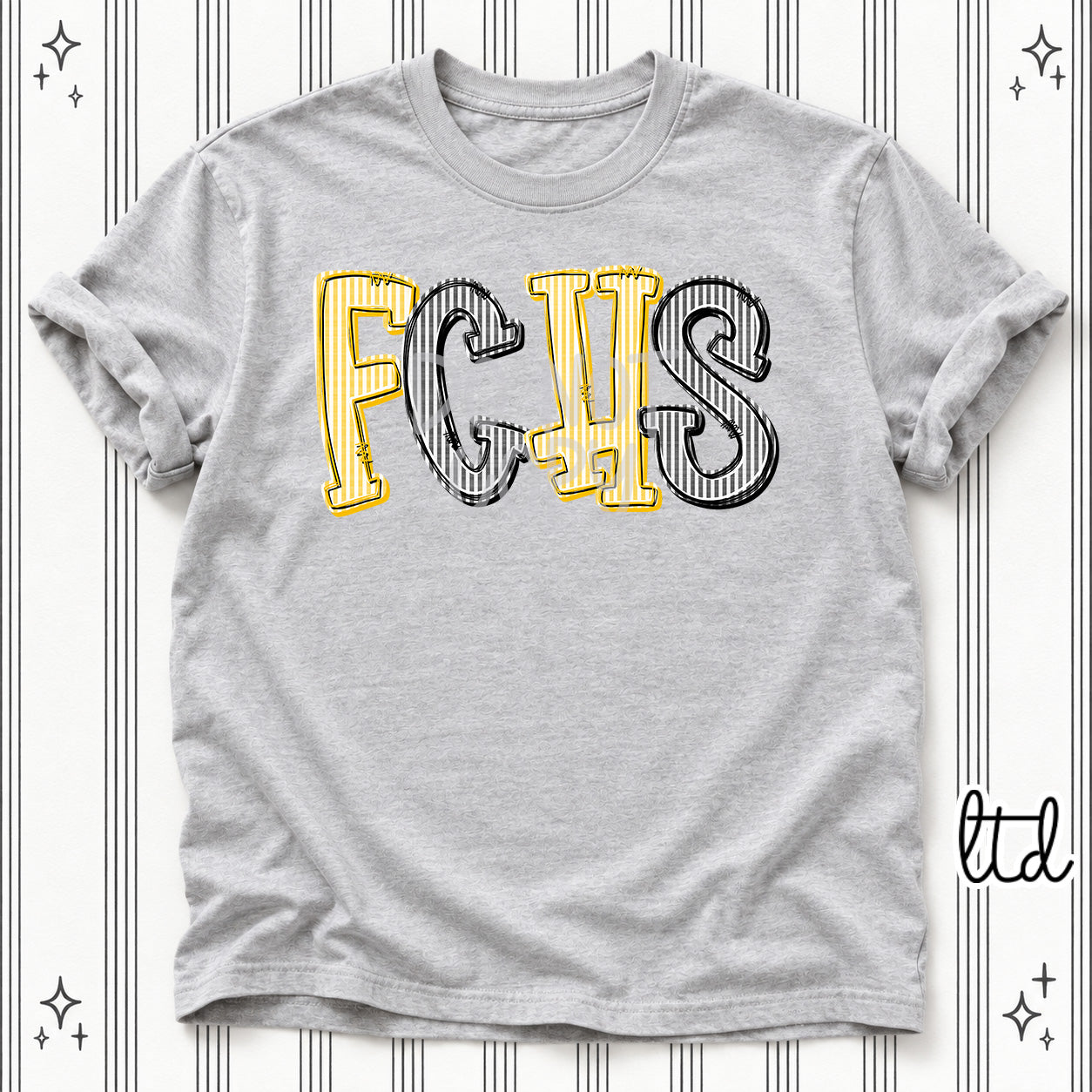 Seersucker Stack Initials FCHS Yellow Gold Black design