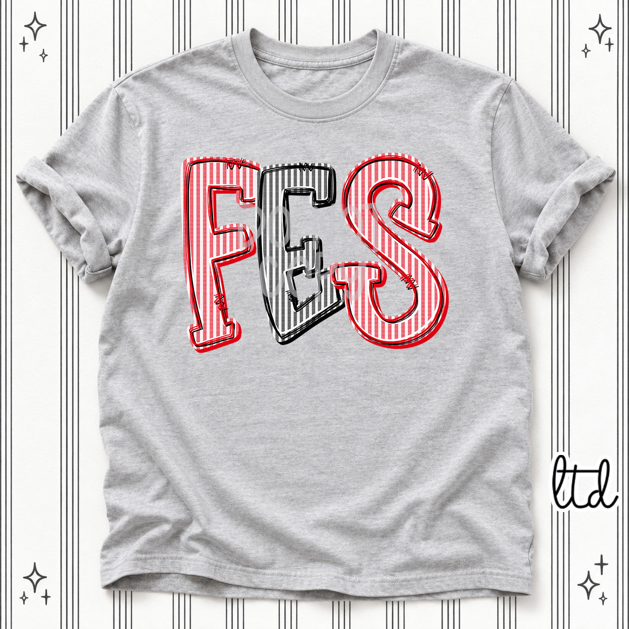 Seersucker Stack Initials FES Red Black design