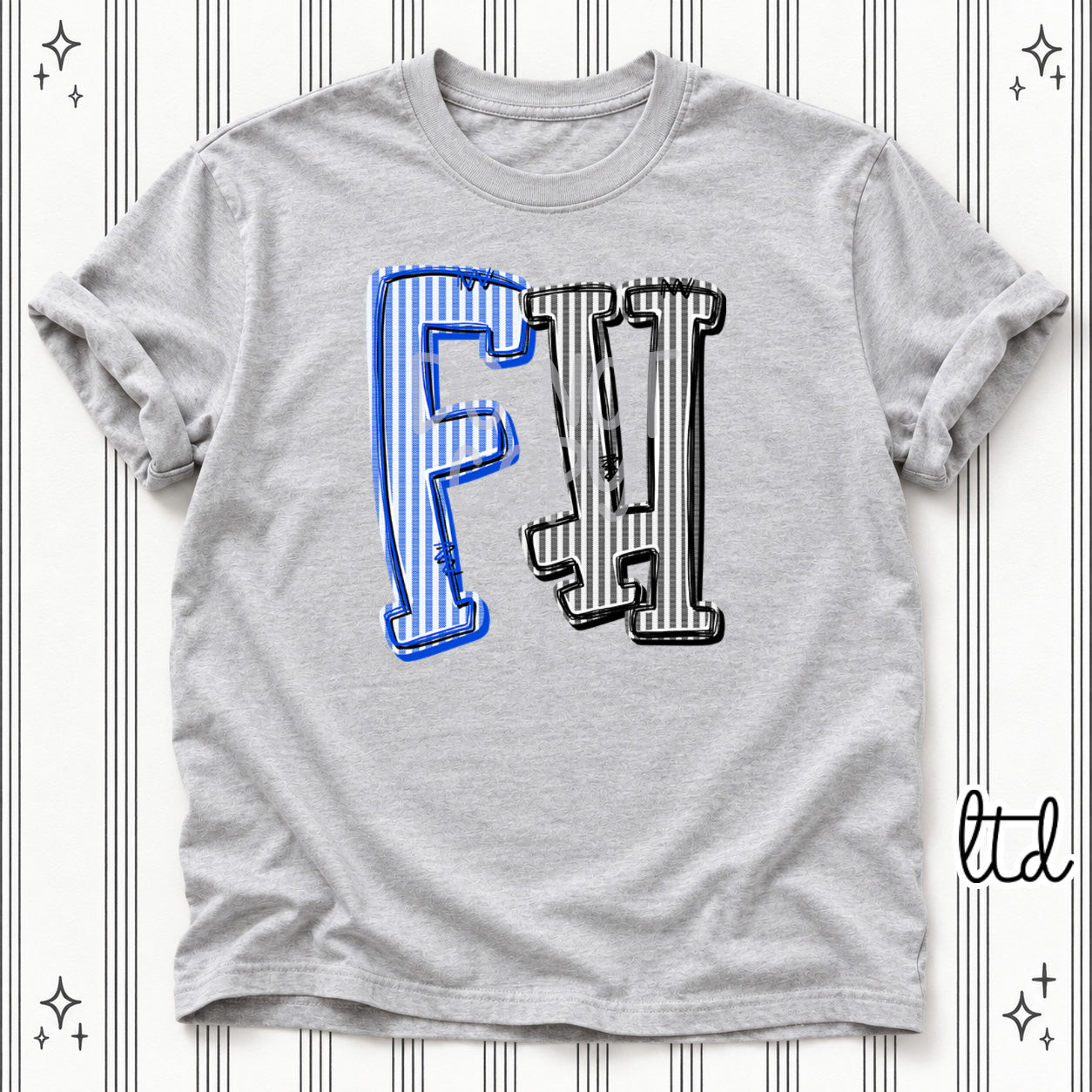 Seersucker Stack Initials FH Royal Blue Black design
