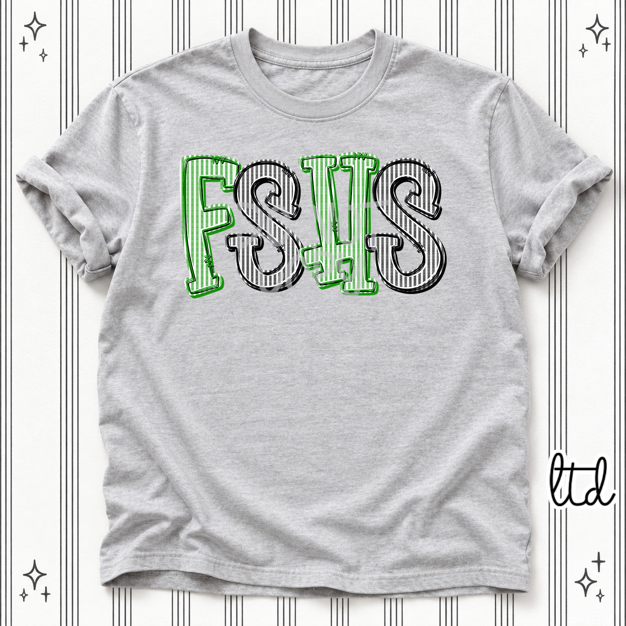 Seersucker Stack Initials FSHS Kelly Green Black design