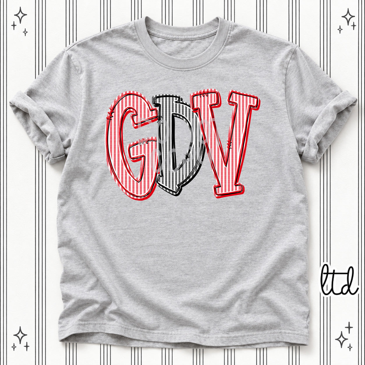 Seersucker Stack Initials GDV Red Black design