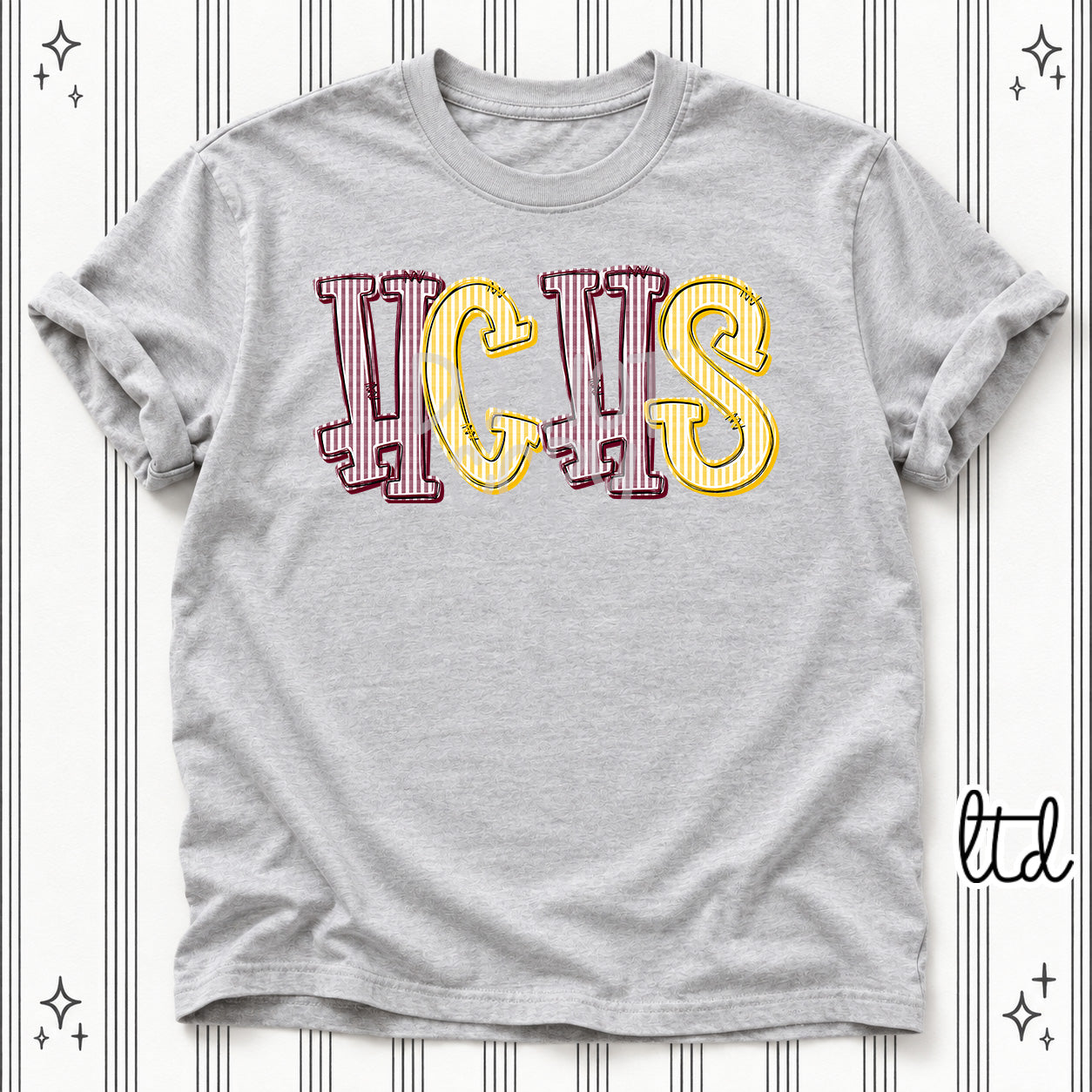 Seersucker Stack Initials HCHS Maroon Yellow Gold design