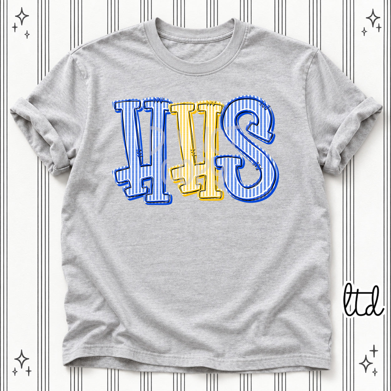 Seersucker Stack Initials HHS Royal Blue Yellow Gold design