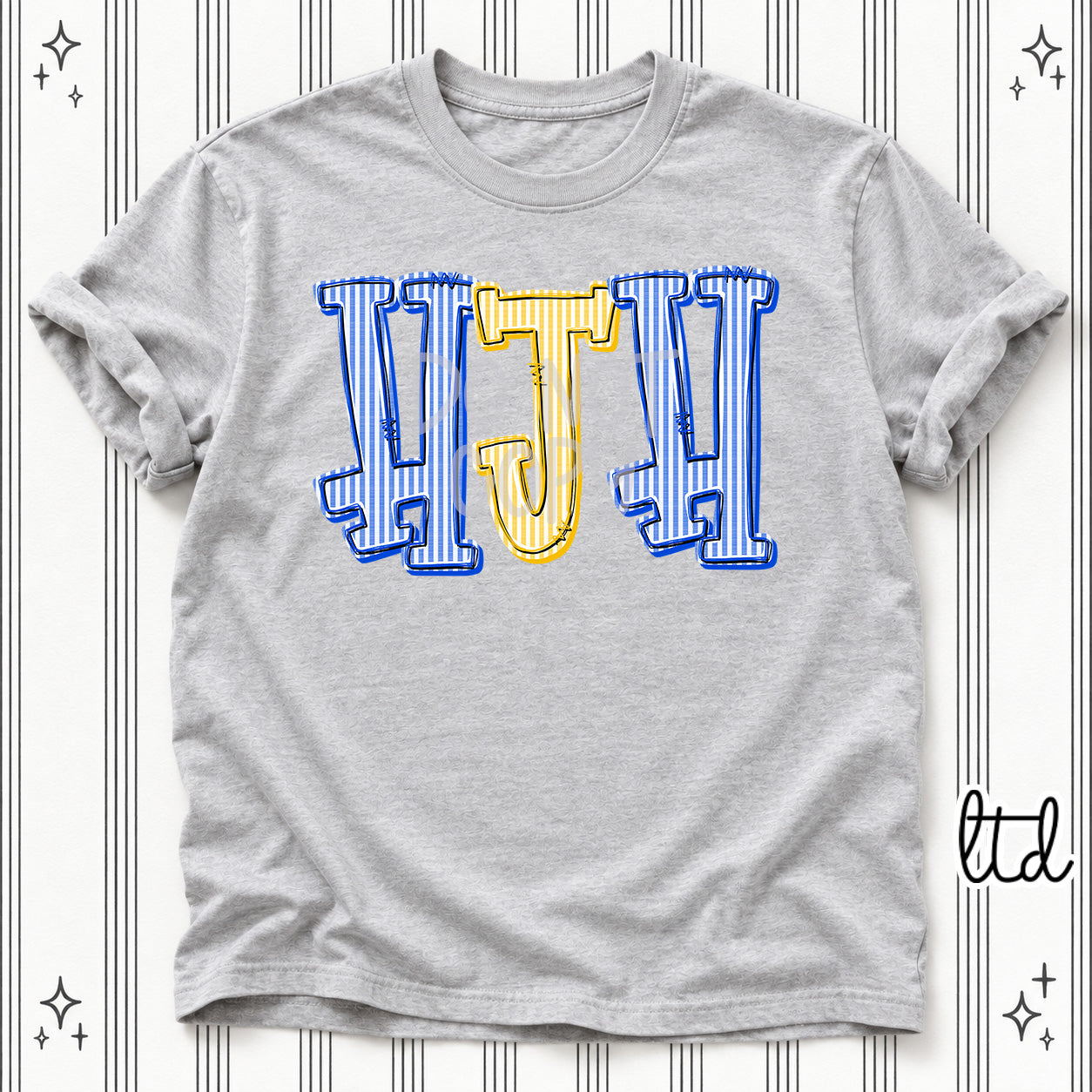 Seersucker Stack Initials HJH Royal Blue Yellow Gold design