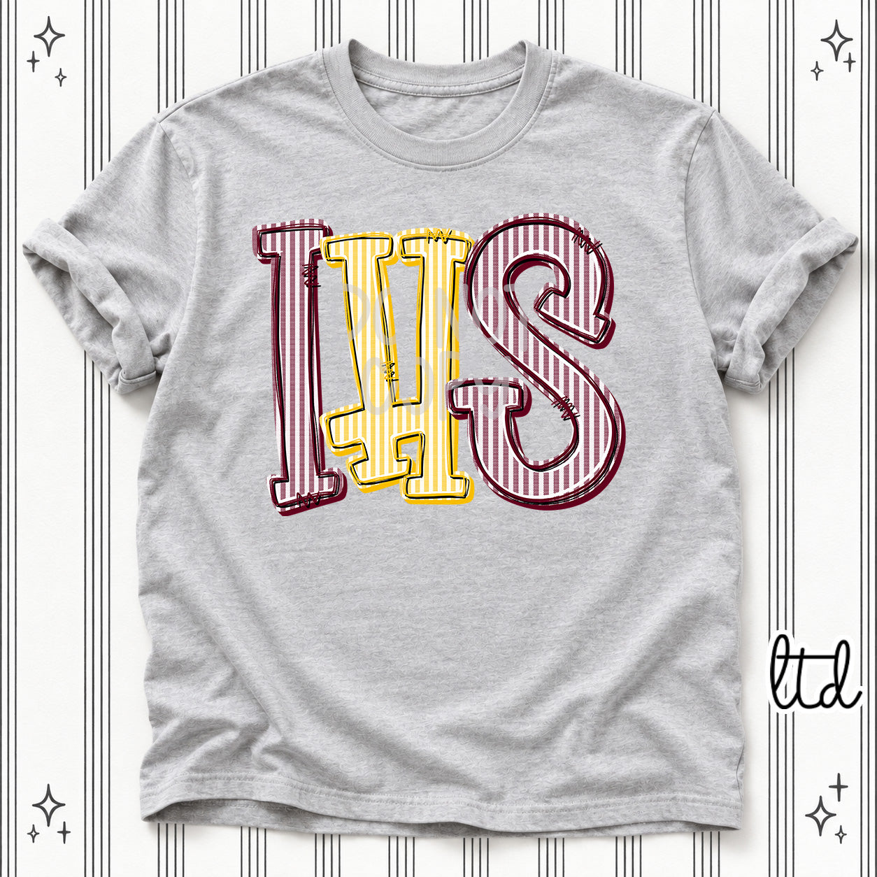 Seersucker Stack Initials IHS Maroon Yellow Gold design