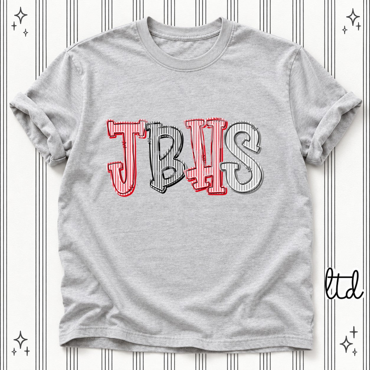 Seersucker Stack Initials JBHS Red Black Charcoal design