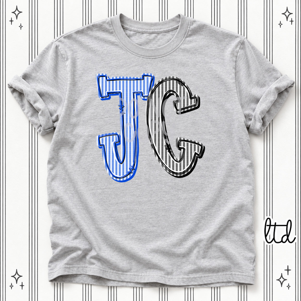Seersucker Stack Initials JC Royal Blue Black design