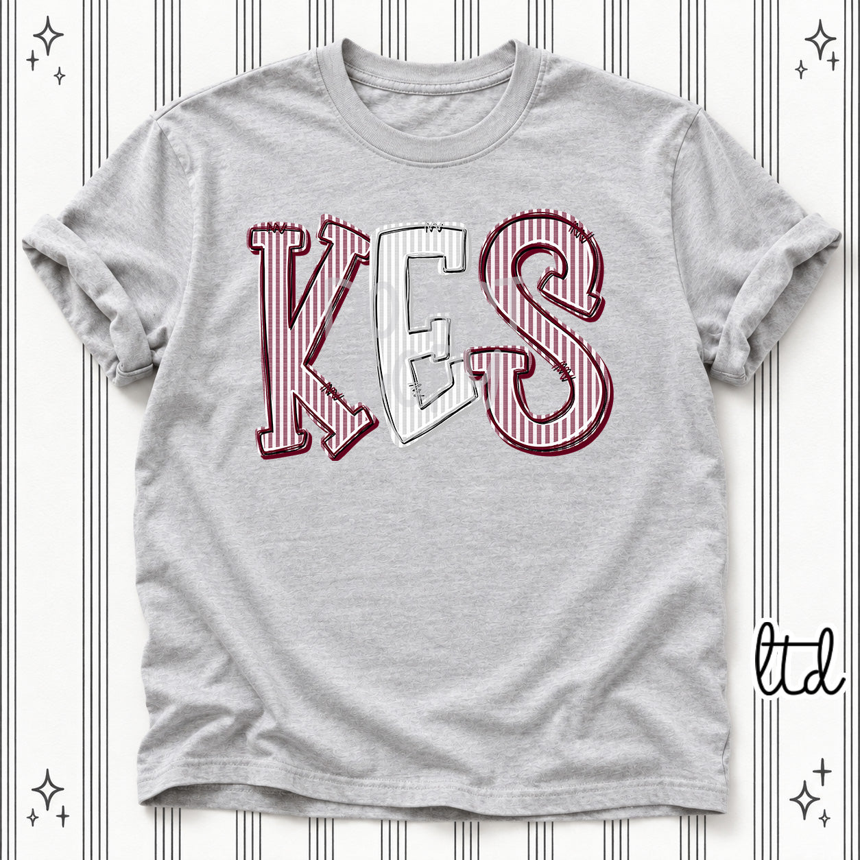 Seersucker Stack Initials KES Maroon Silver design
