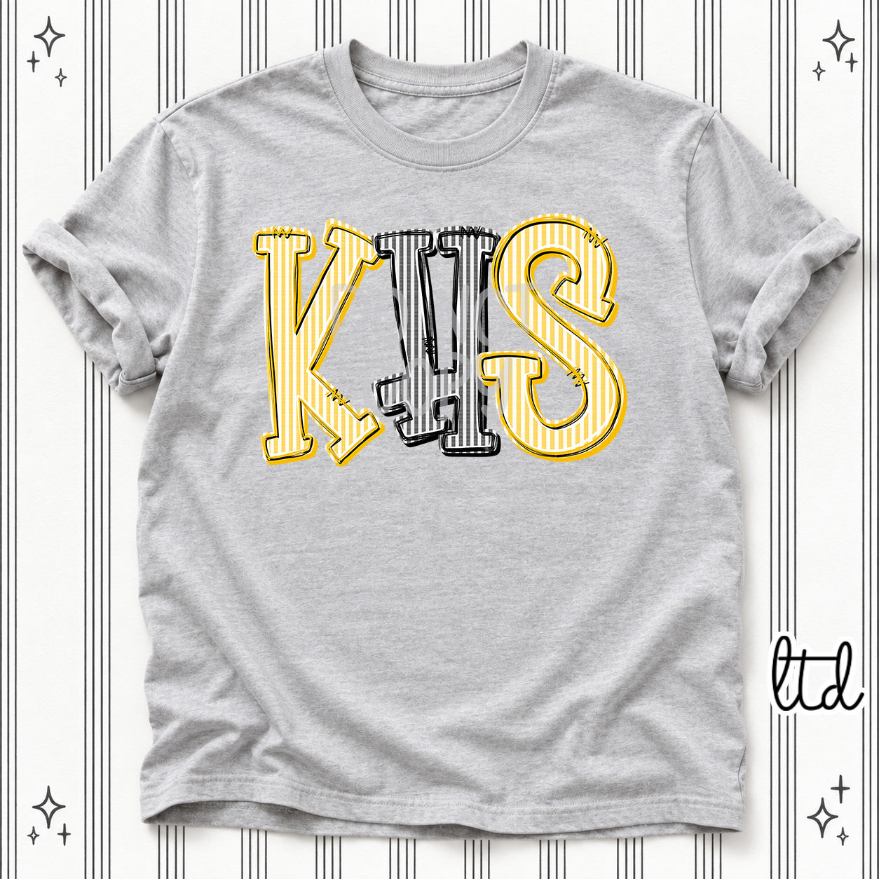 Seersucker Stack Initials KHS Yellow Gold Black design