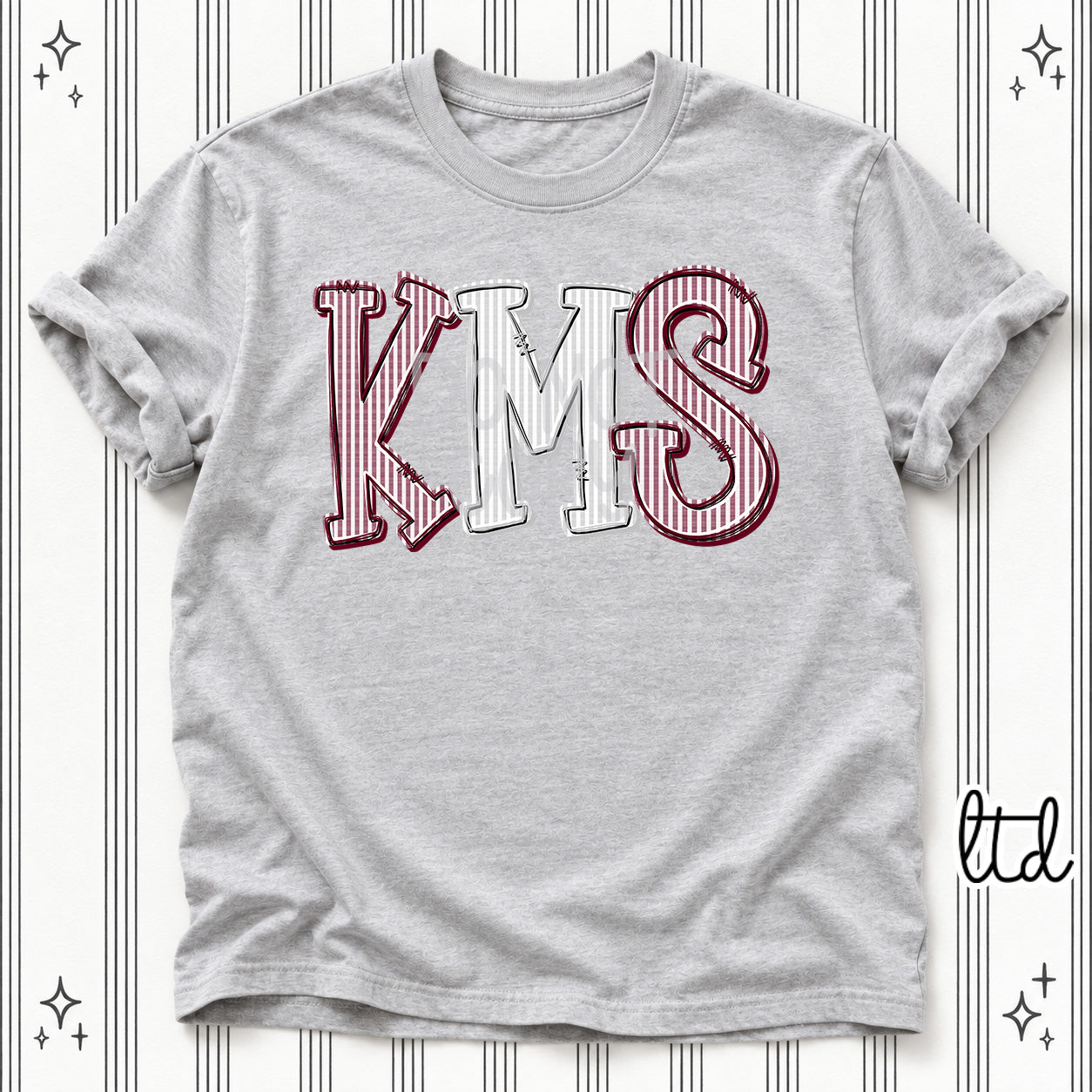 Seersucker Stack Initials KMS Maroon Silver design