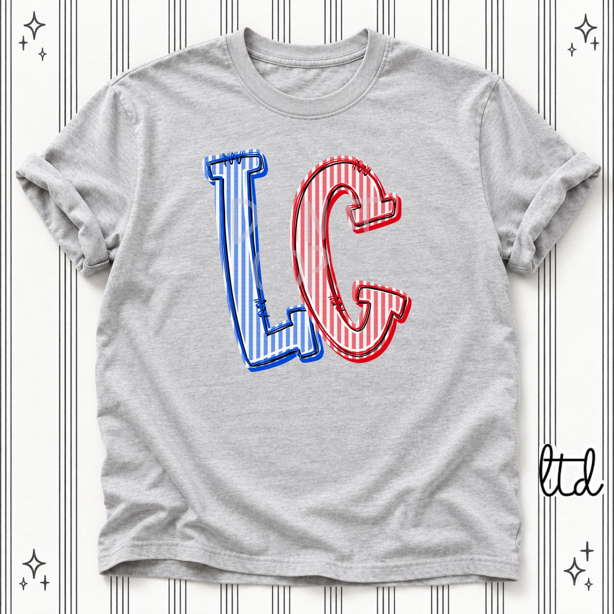 Seersucker Stack Initials LC Royal Blue Red design