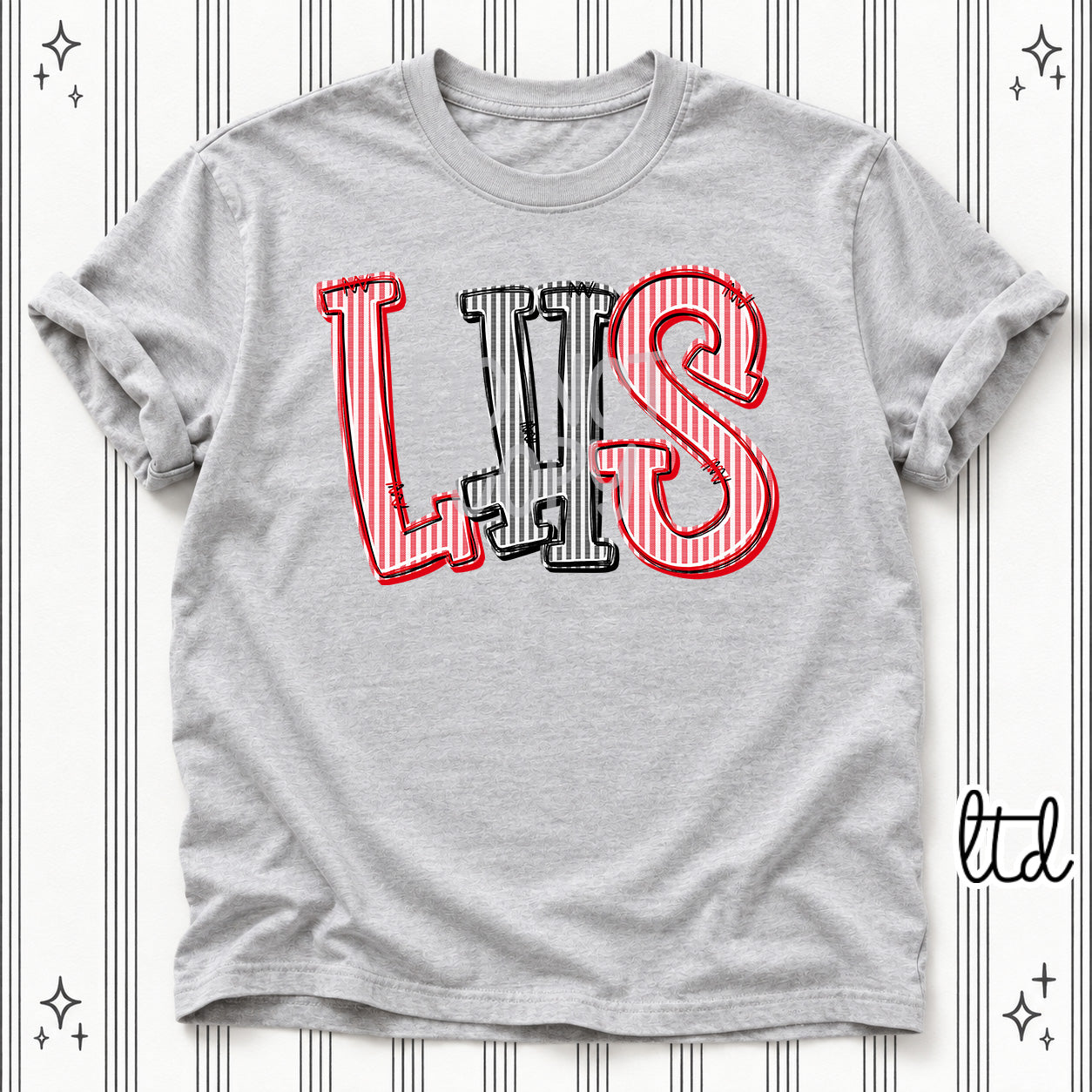 Seersucker Stack Initials LHS Red Black design