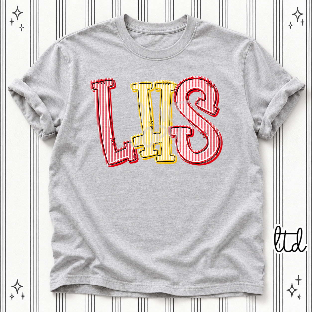 Seersucker Stack Initials LHS Red Yellow Gold design