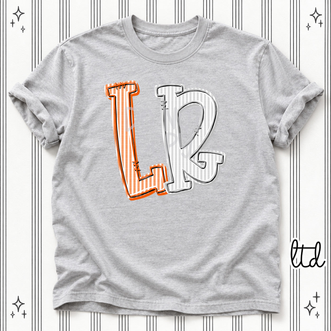Seersucker Stack Initials LR Orange Silver design