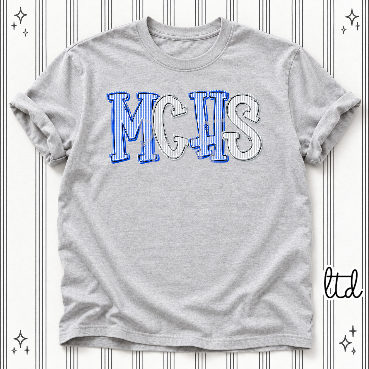 Seersucker Stack Initials MCHS Royal Blue Grey design