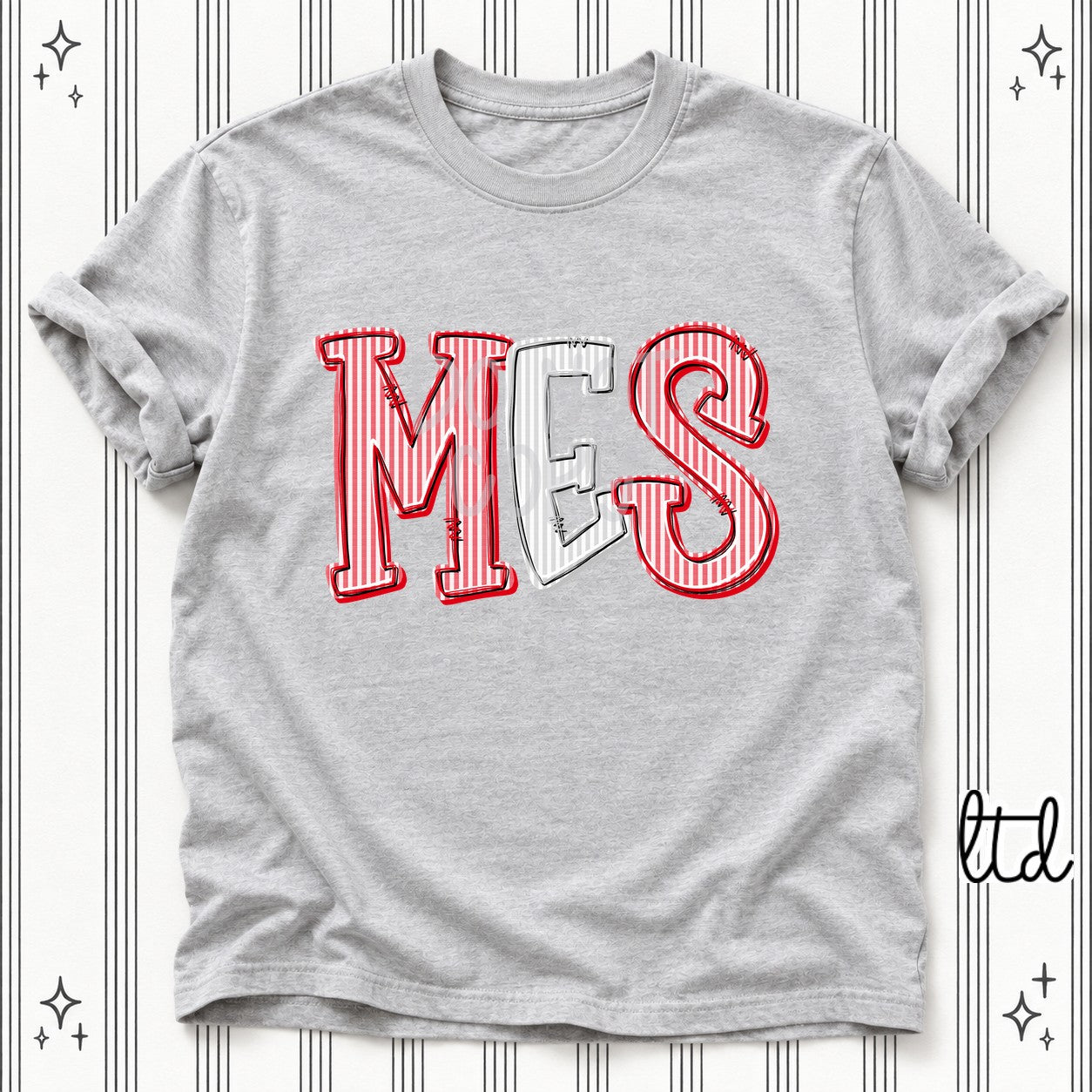 Seersucker Stack Initials MES Red Silver design