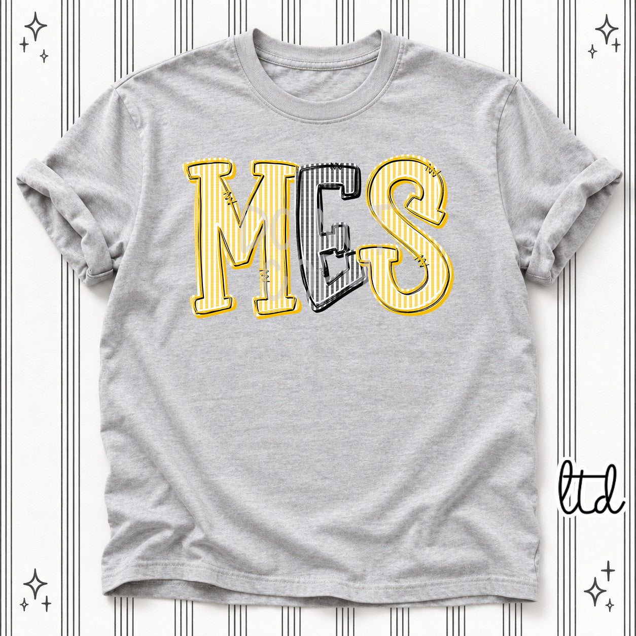 Seersucker Stack Initials MES Yellow Gold Black design