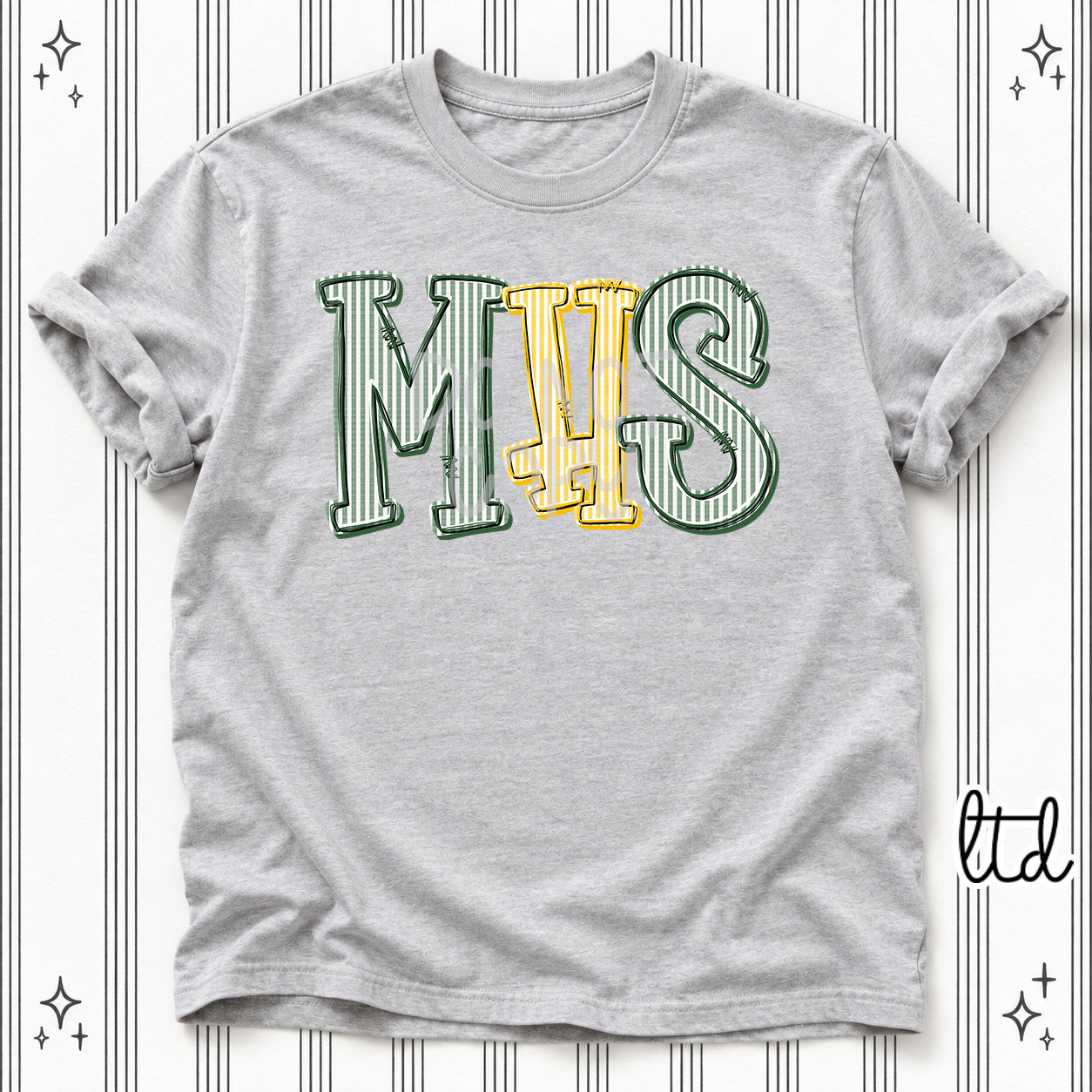 Seersucker Stack Initials MHS Hunter Green Yellow Gold design