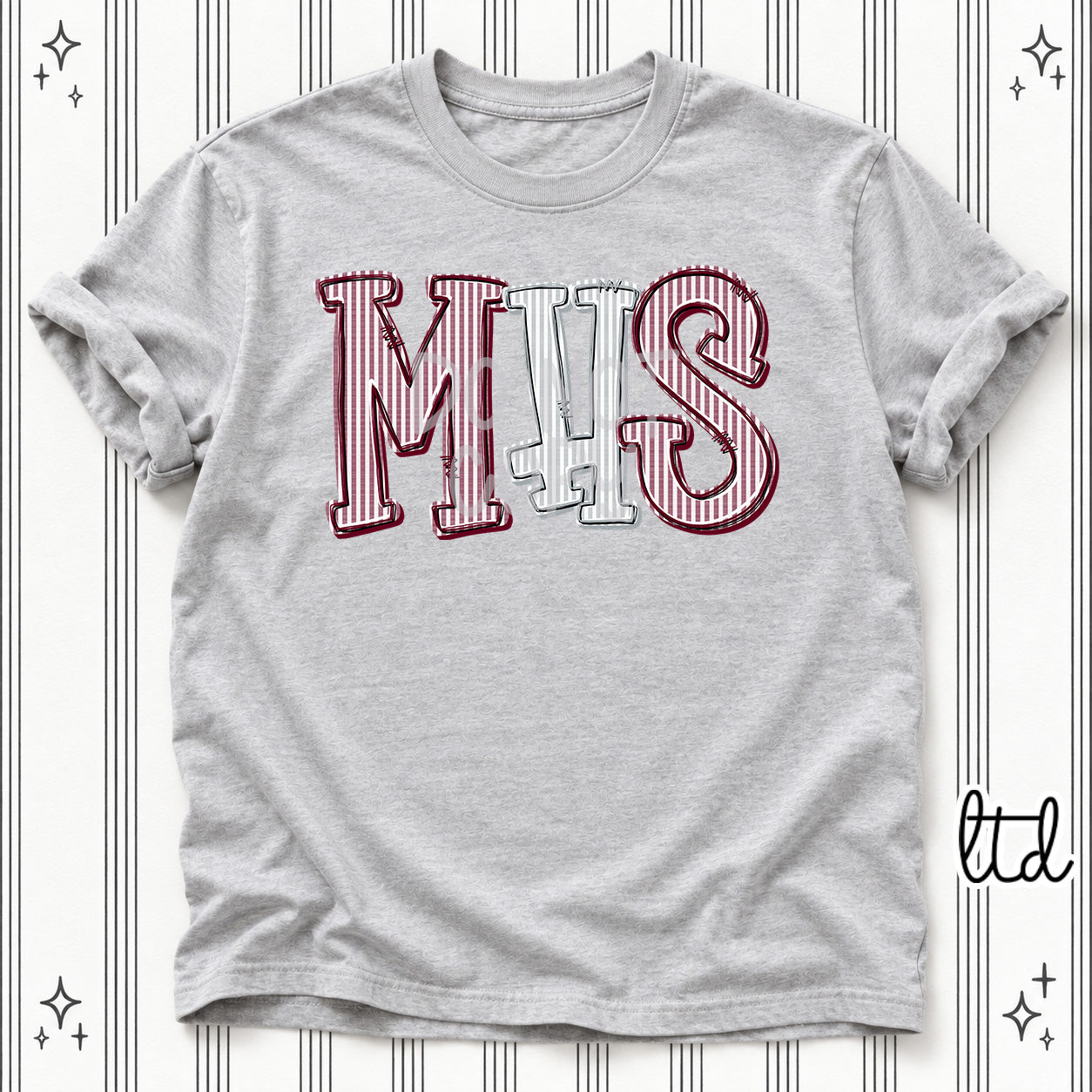 Seersucker Stack Initials MHS Maroon Grey design