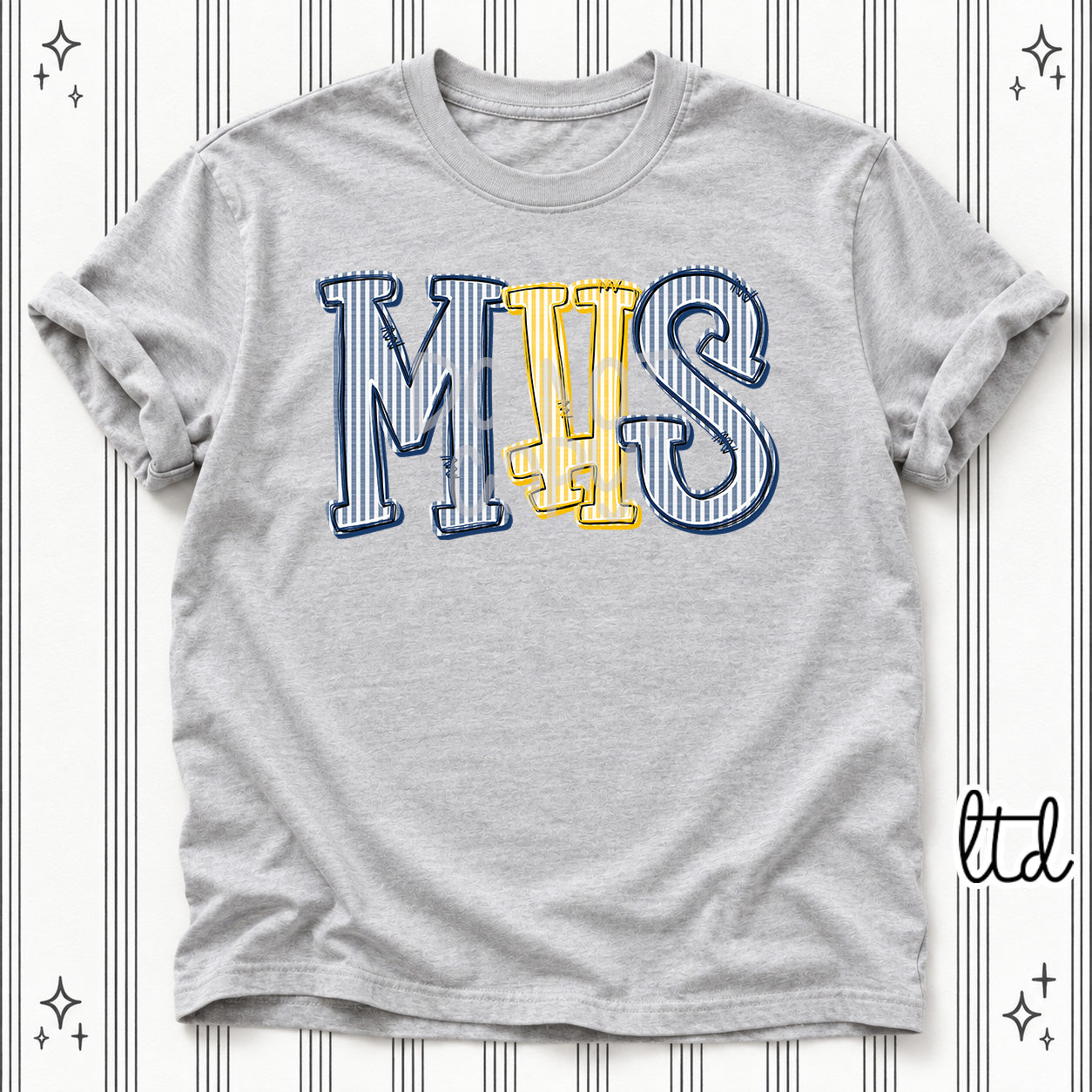 Seersucker Stack Initials MHS Navy Yellow Gold design