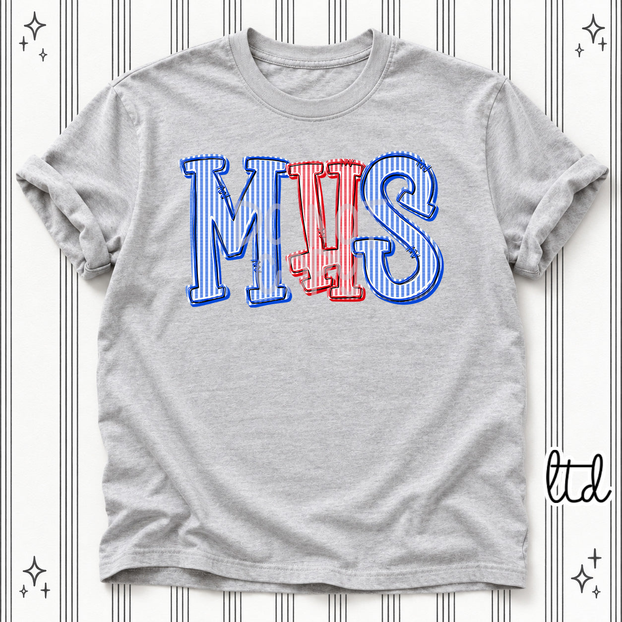 Seersucker Stack Initials MHS Royal Blue Red design