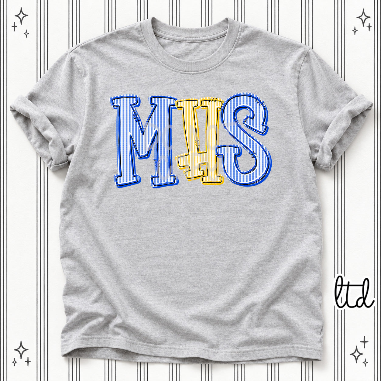 Seersucker Stack Initials MHS Royal Blue Yellow Gold design