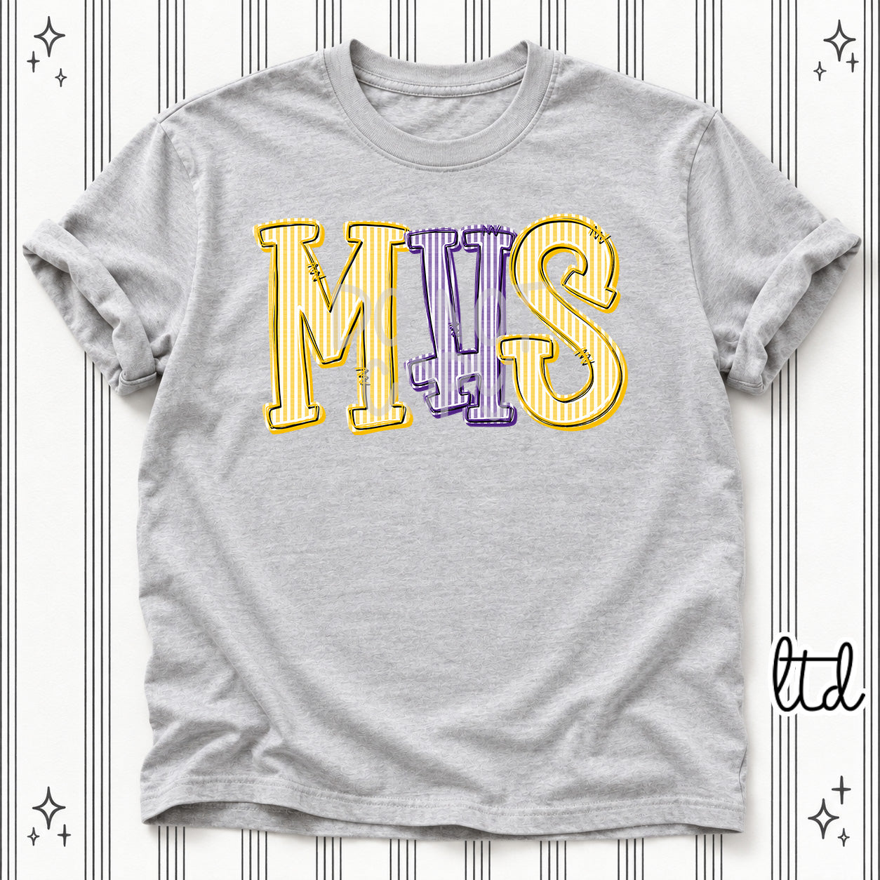 Seersucker Stack Initials MHS Yellow Gold Purple design