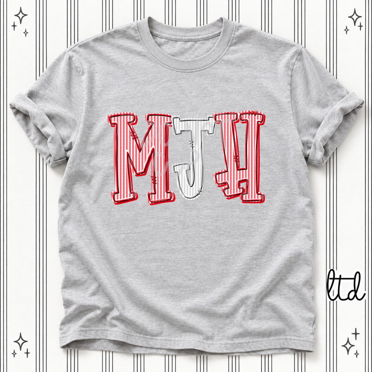 Seersucker Stack Initials MJH Red Silver design