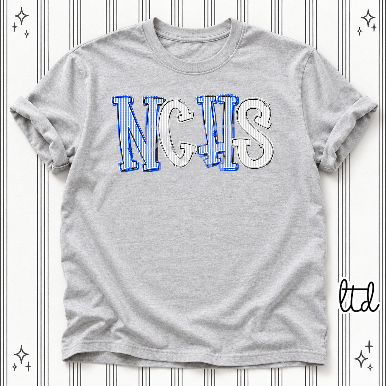 Seersucker Stack Initials NCHS Royal Blue Silver design