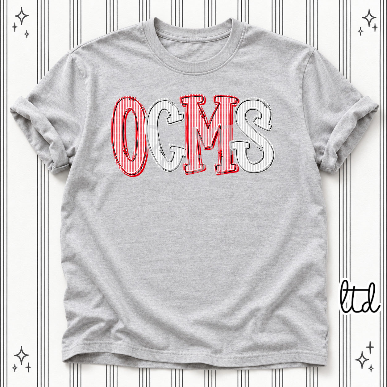 Seersucker Stack Initials OCMS Red Silver design