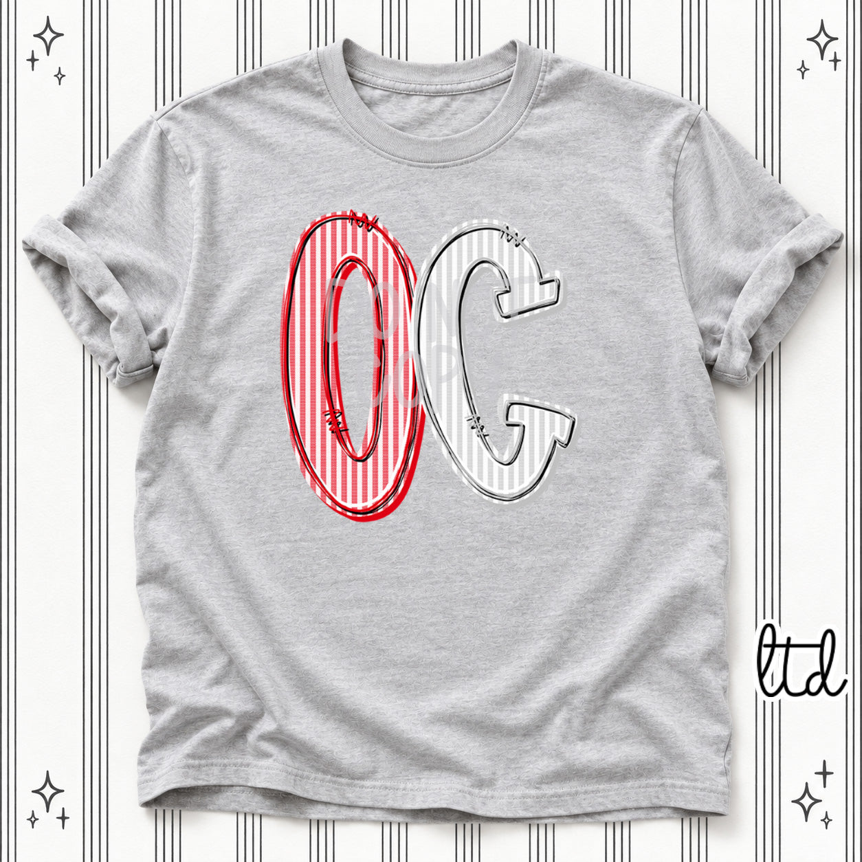 Seersucker Stack Initials OC Red Silver design