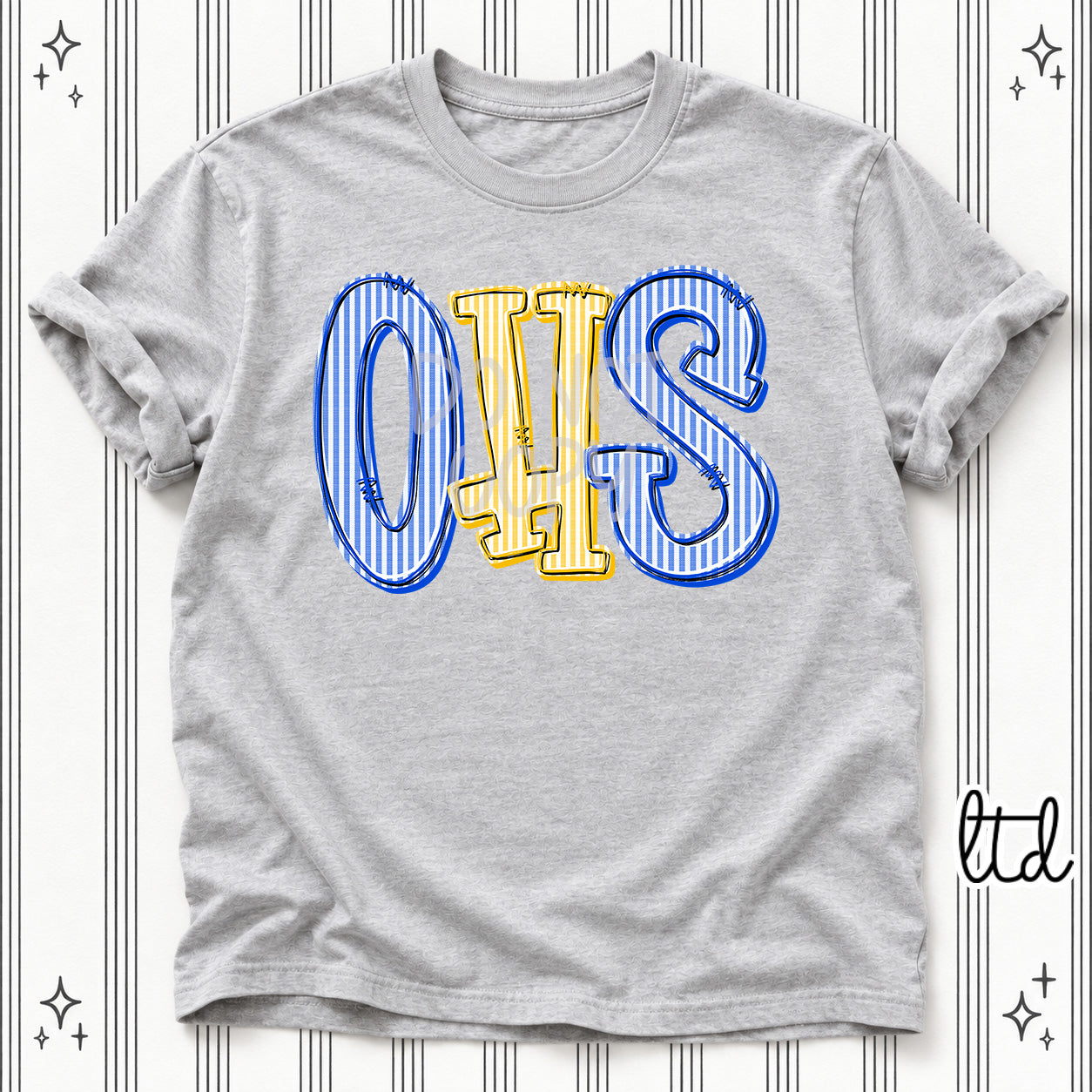 Seersucker Stack Initials OHS Royal Blue Yellow Gold design