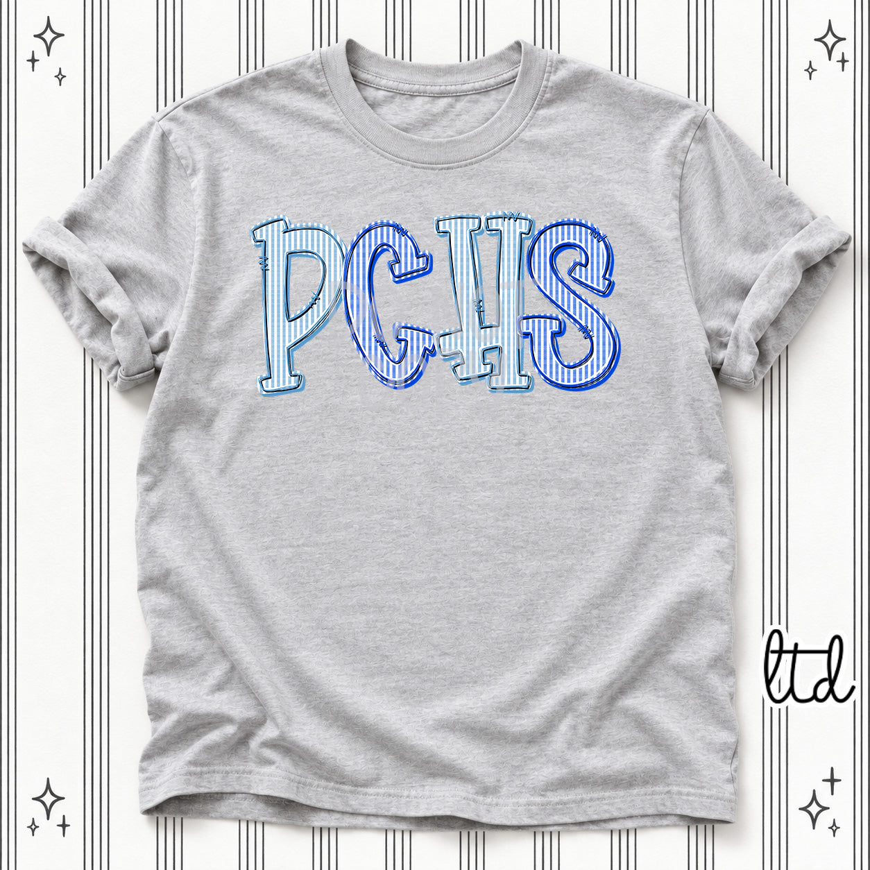 Seersucker Stack Initials PCHS Columbia Blue Royal Blue design