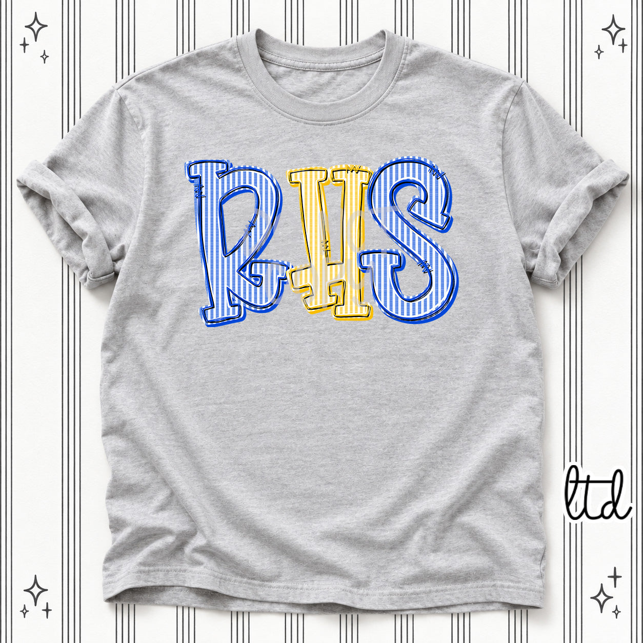 Seersucker Stack Initials RHS Royal Blue Yellow Gold design
