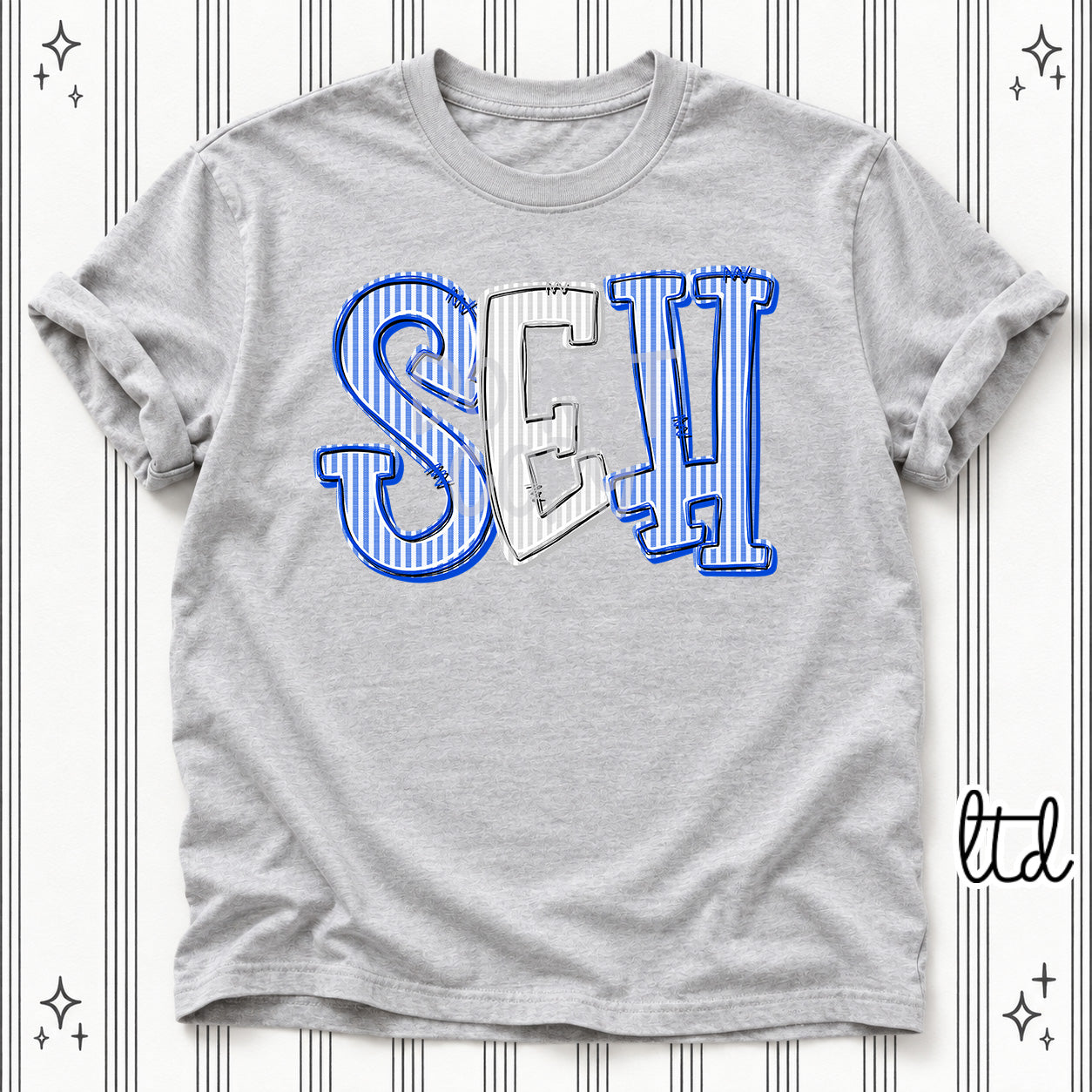 Seersucker Stack Initials SEH Royal Blue Silver design