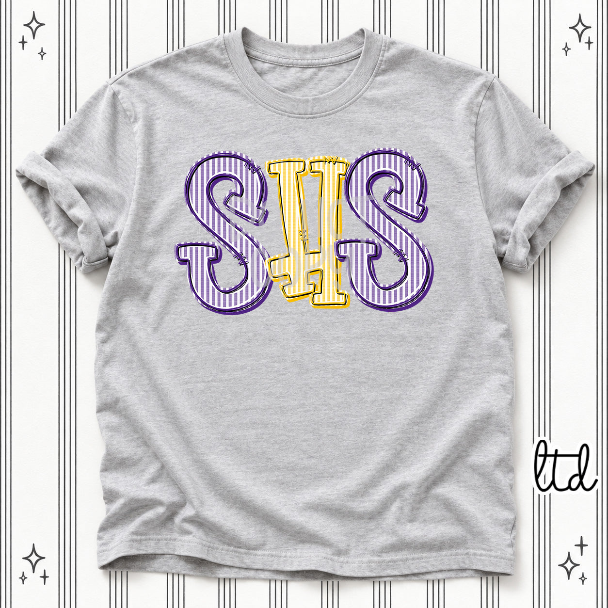 Seersucker Stack Initials SHS Purple Yellow Gold design