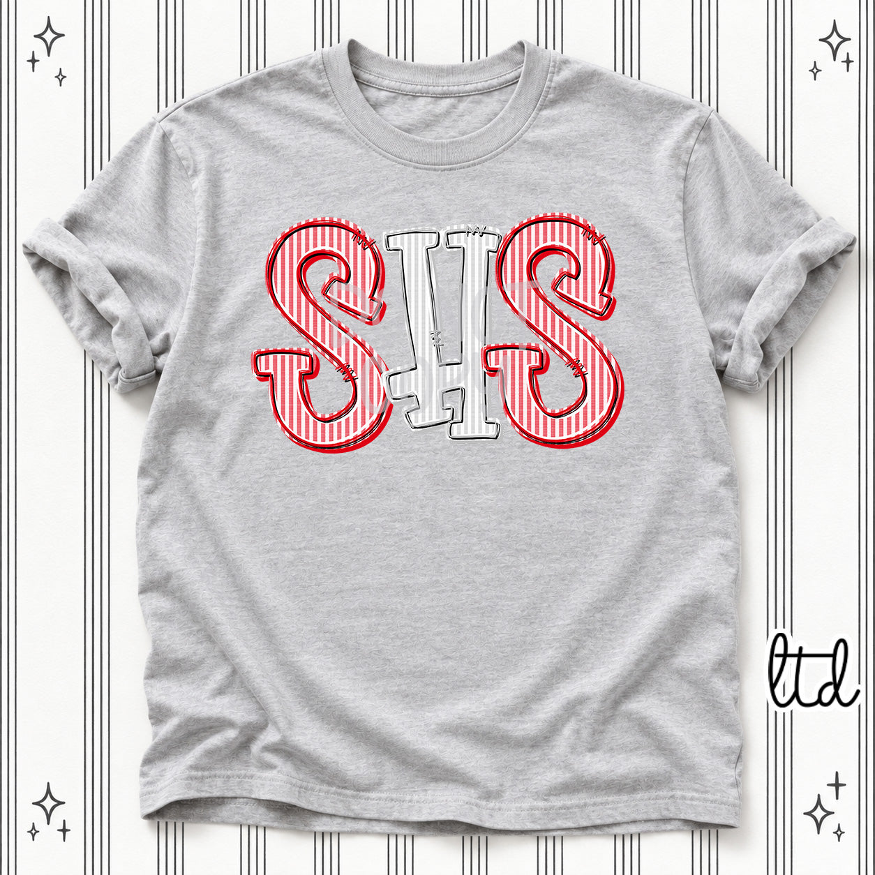 Seersucker Stack Initials SHS Red Silver design