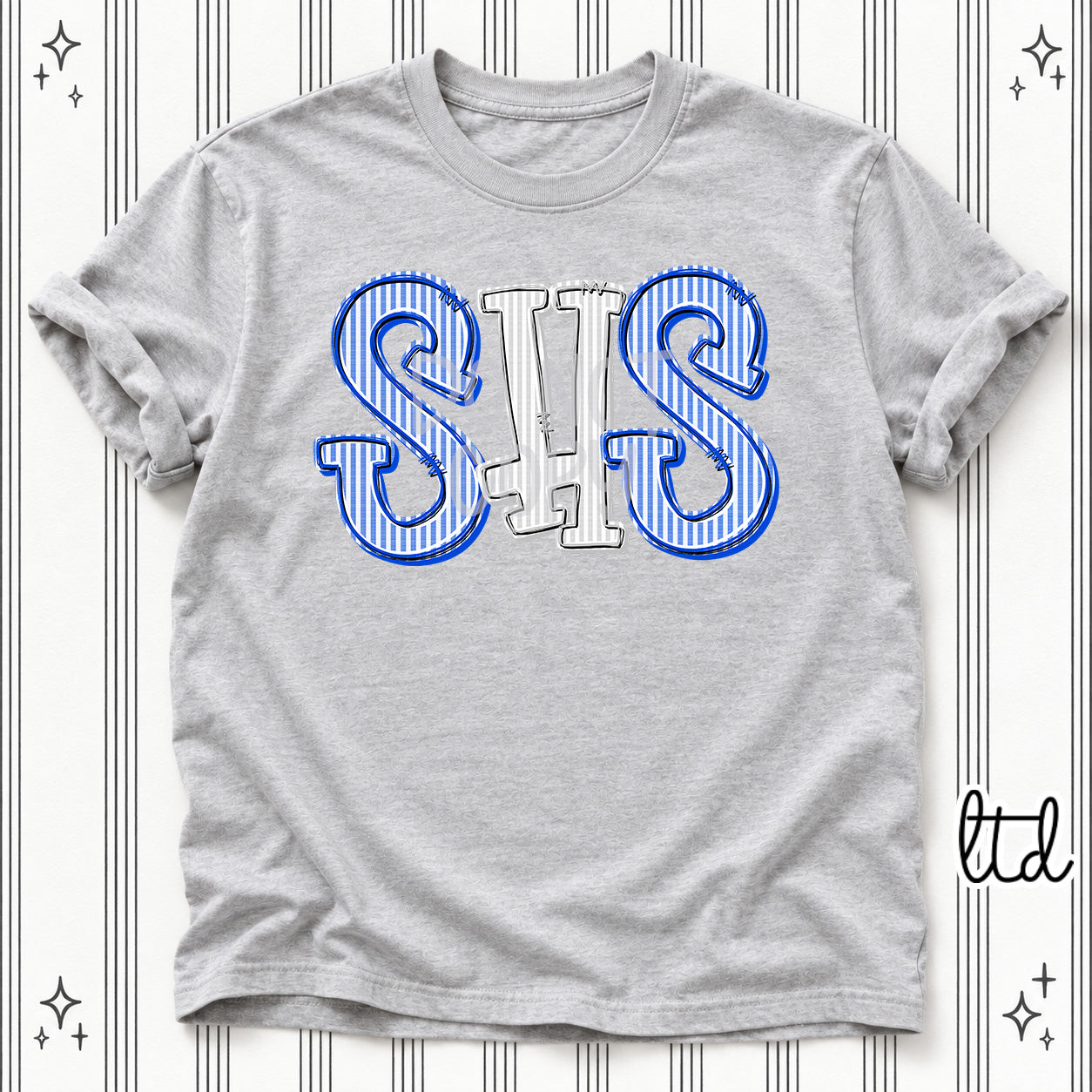 Seersucker Stack Initials SHS Royal Blue Silver design