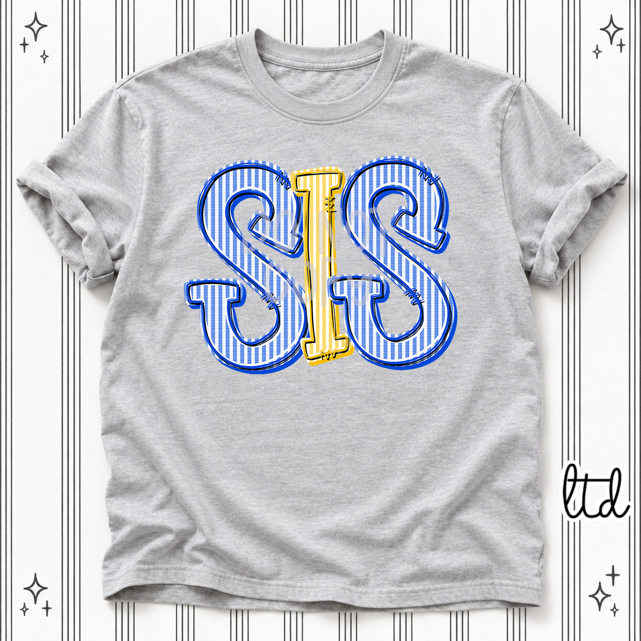 Seersucker Stack Initials SIS Royal Blue Yellow Gold design