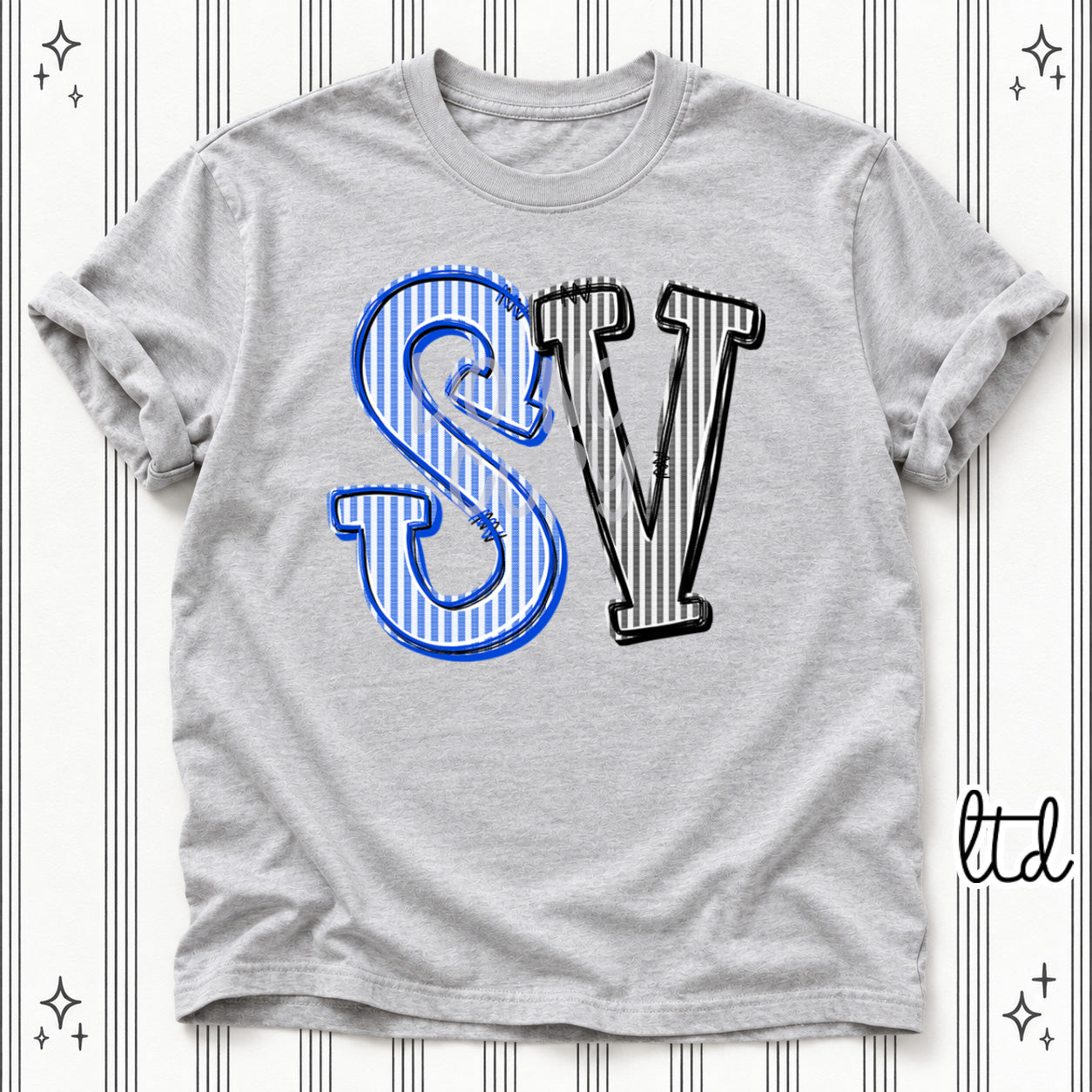 Seersucker Stack Initials SV Royal Blue Black design