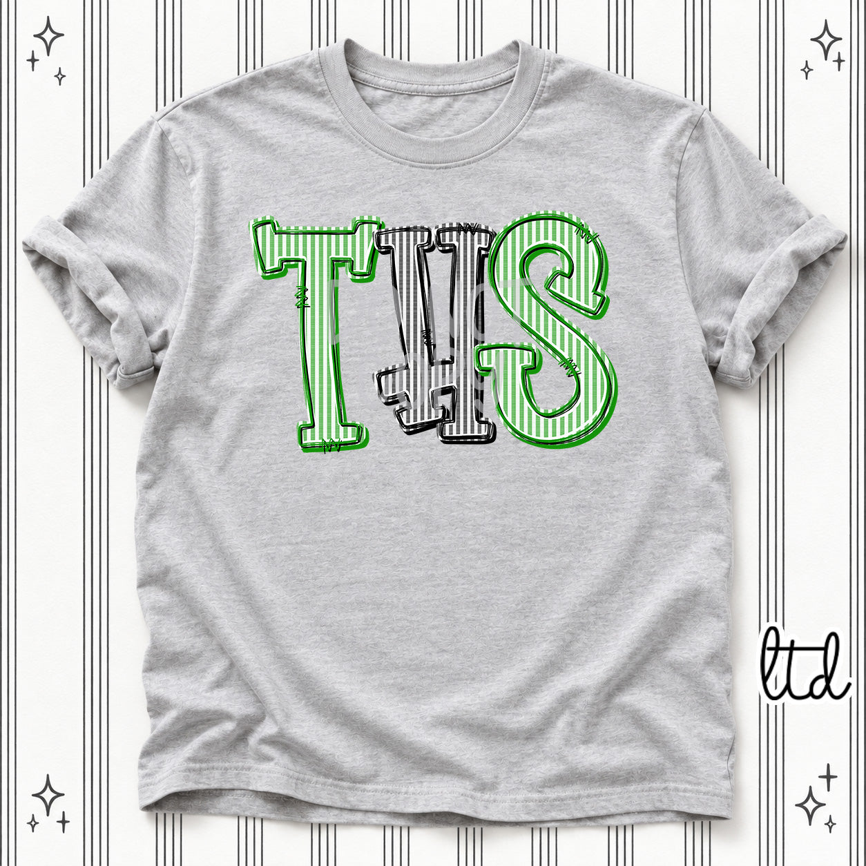 Seersucker Stack Initials THS Kelly Green Black design