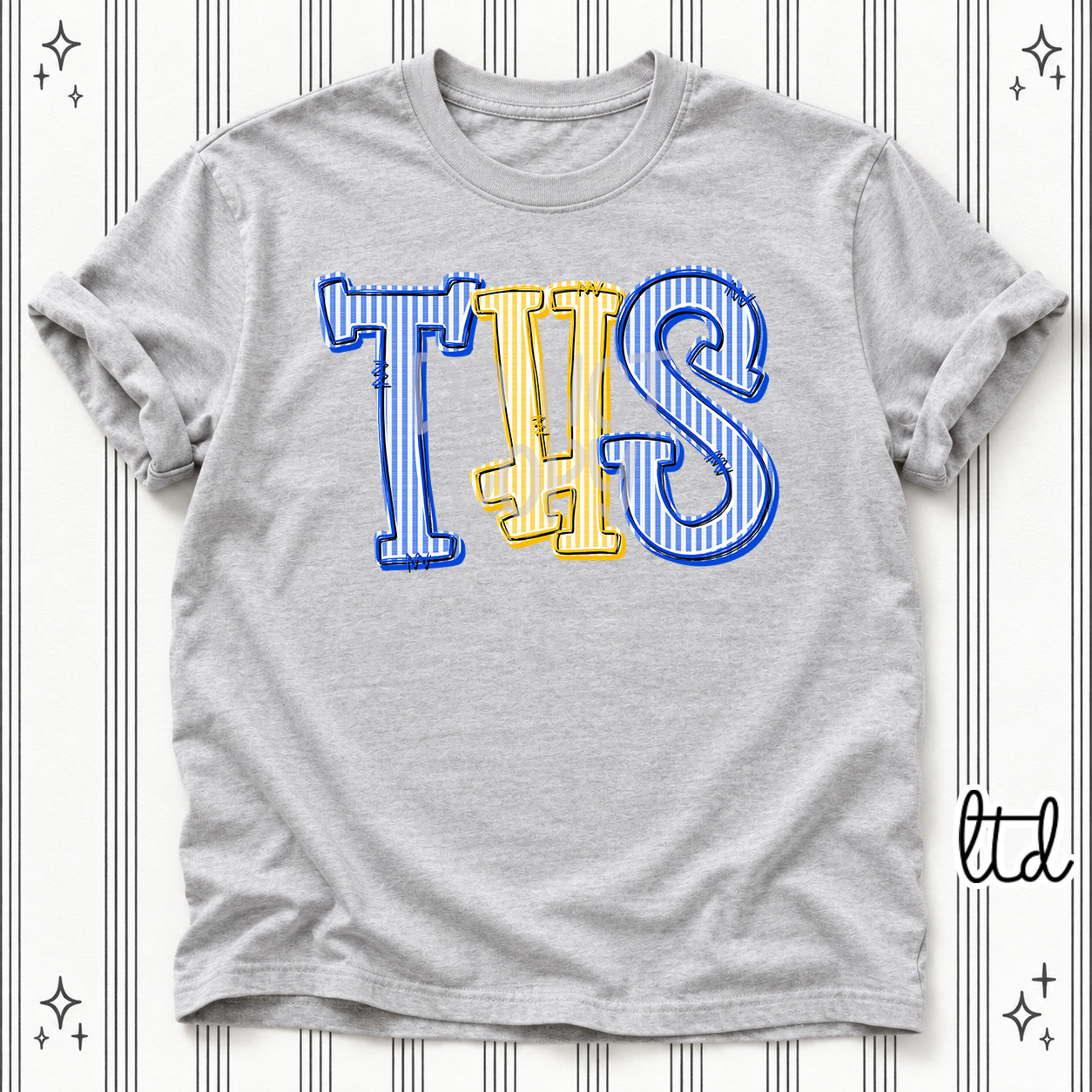 Seersucker Stack Initials THS Royal Blue Yellow Gold design