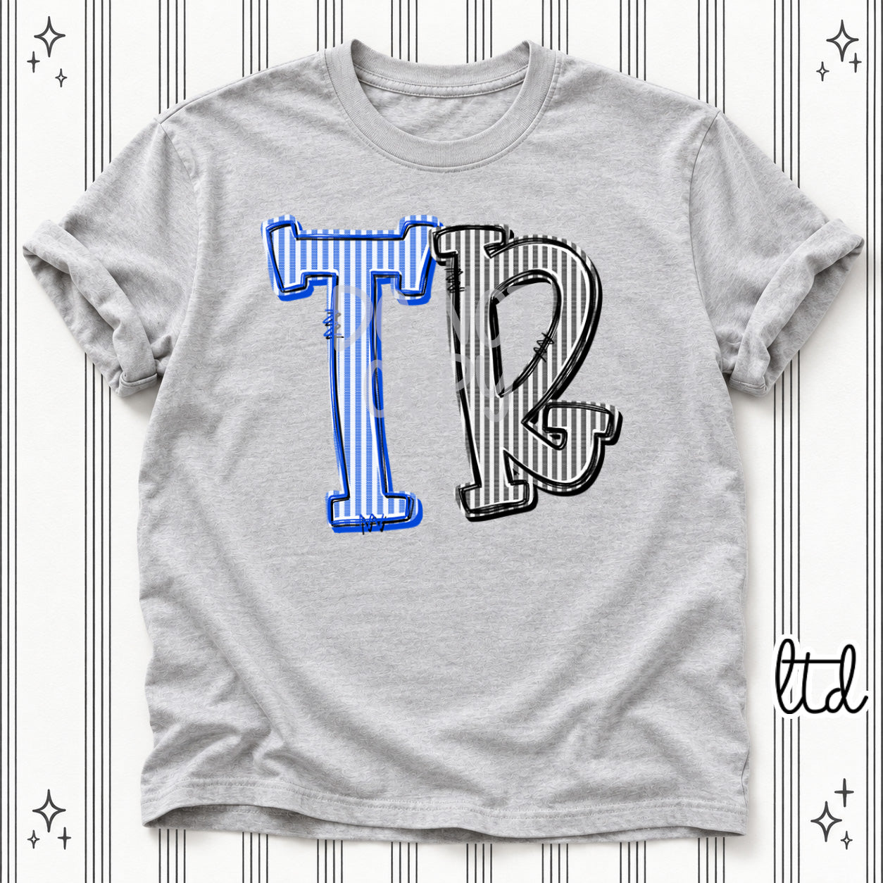 Seersucker Stack Initials TR Royal Blue Black design