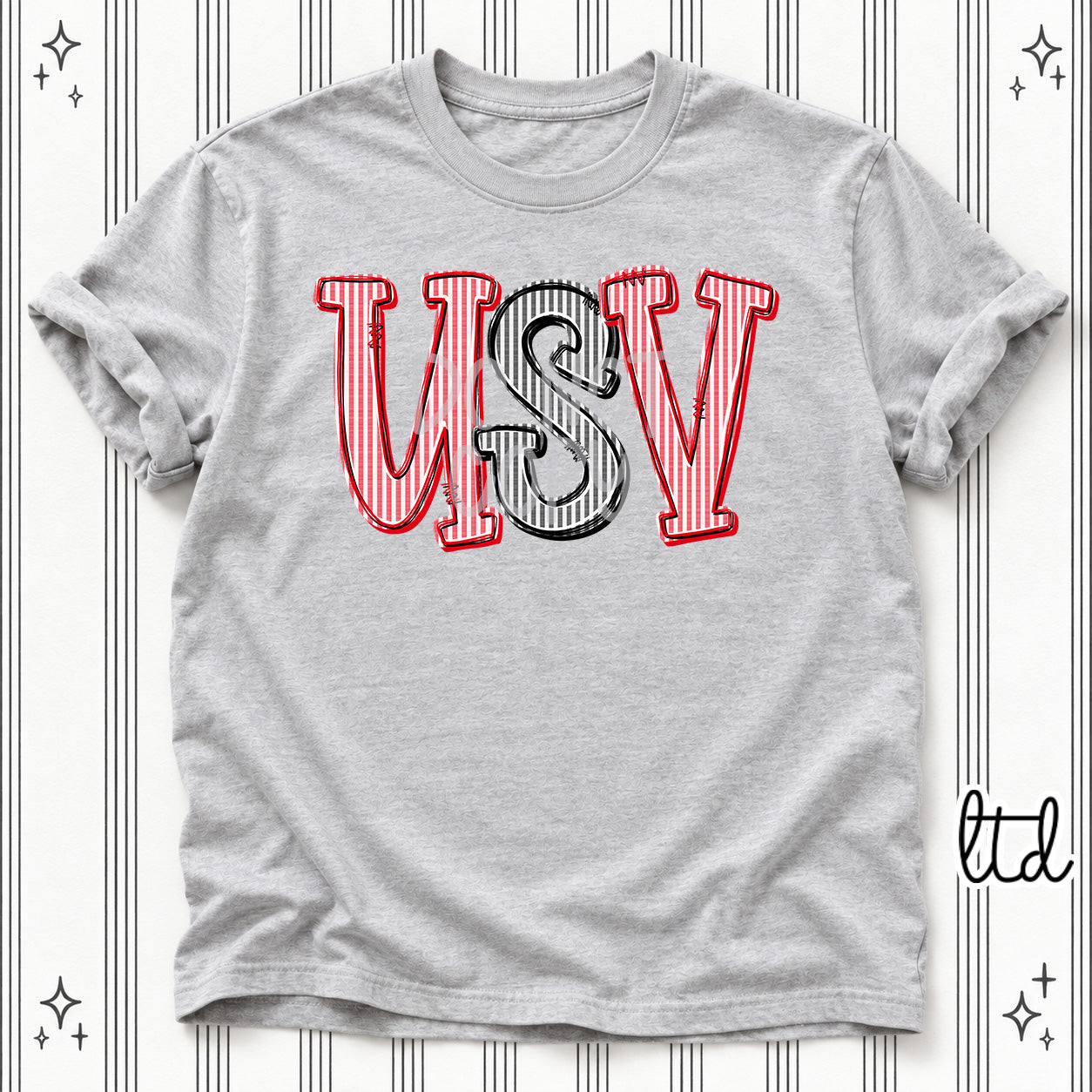 Seersucker Stack Initials USV Red Black design