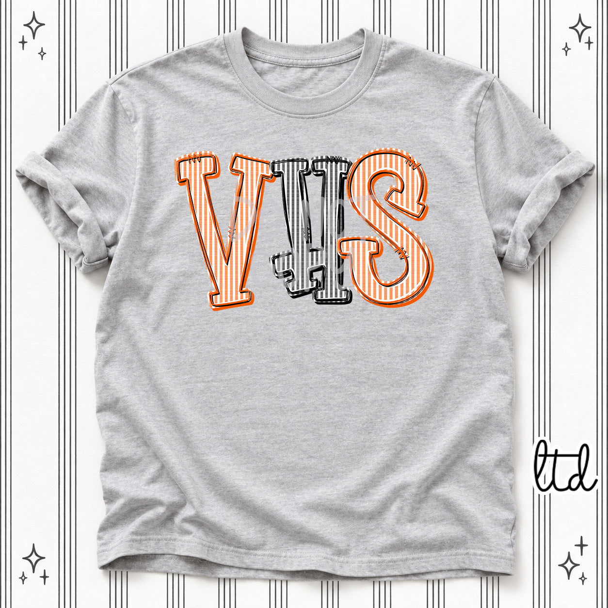 Seersucker Stack Initials VHS Orange Black design