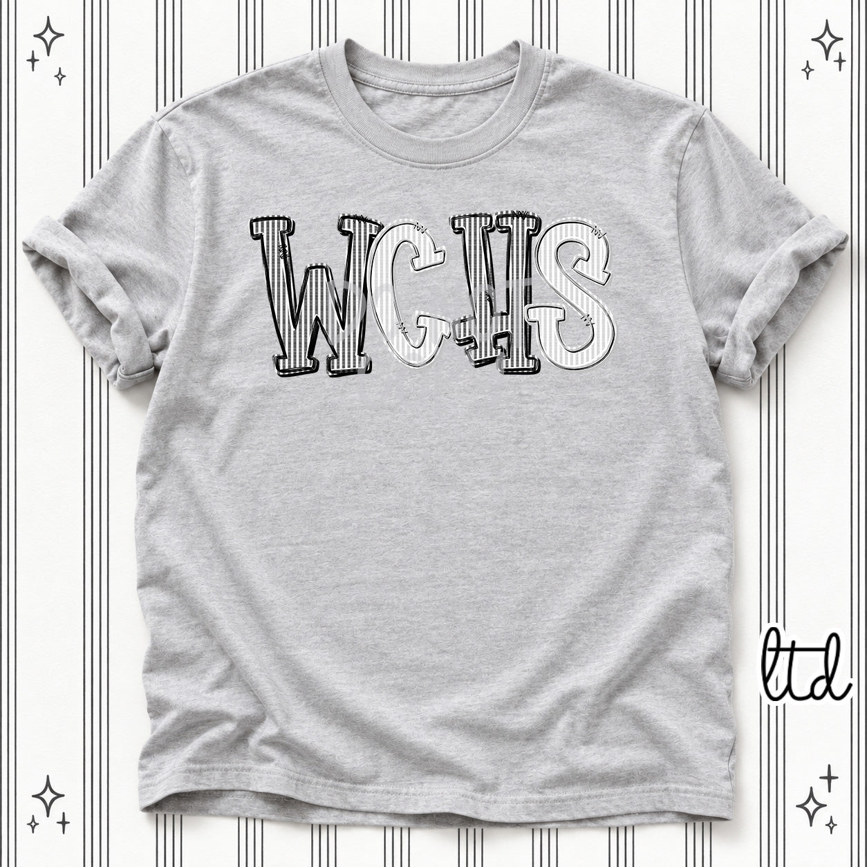 Seersucker Stack Initials WCHS Black Silver design