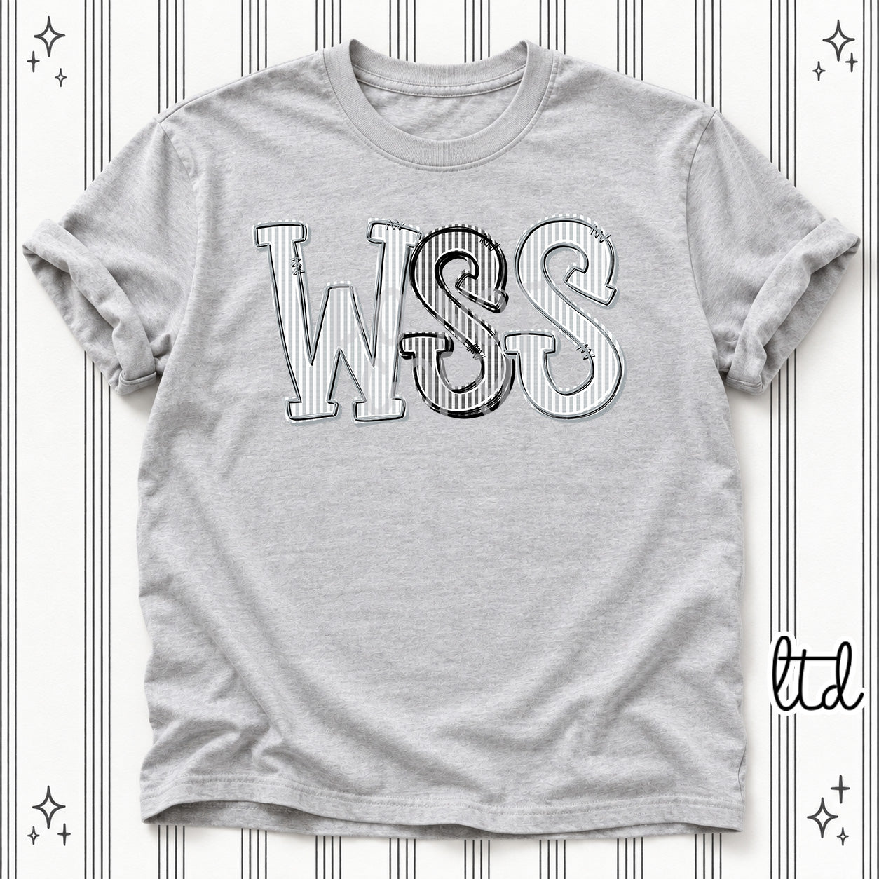 Seersucker Stack Initials WSS Grey Black design