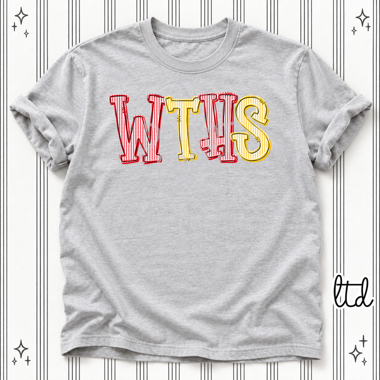 Seersucker Stack Initials WTHS Red Yellow Gold design