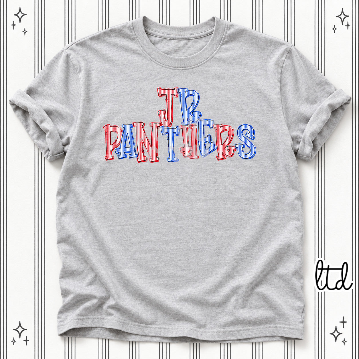 Seersucker Stack Mascots Jr Panthers Red Royal Blue design